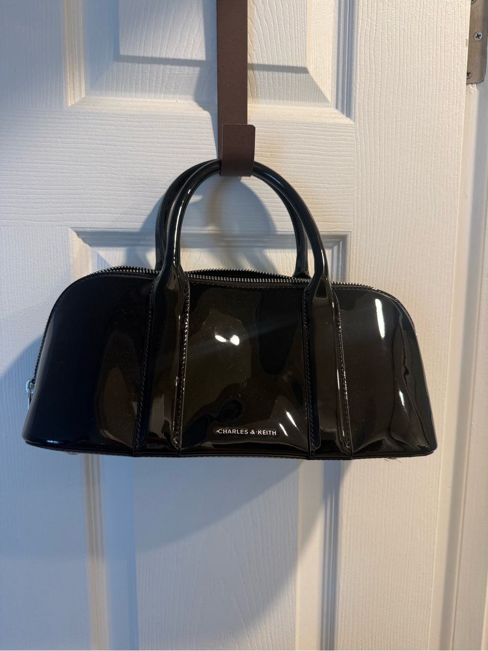 Charles & Keith Glossy Black Dome Shoulder Bag